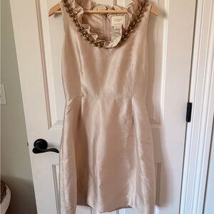 Kate Spade Beaded Ruffle Neck Mini Dress in Champagne